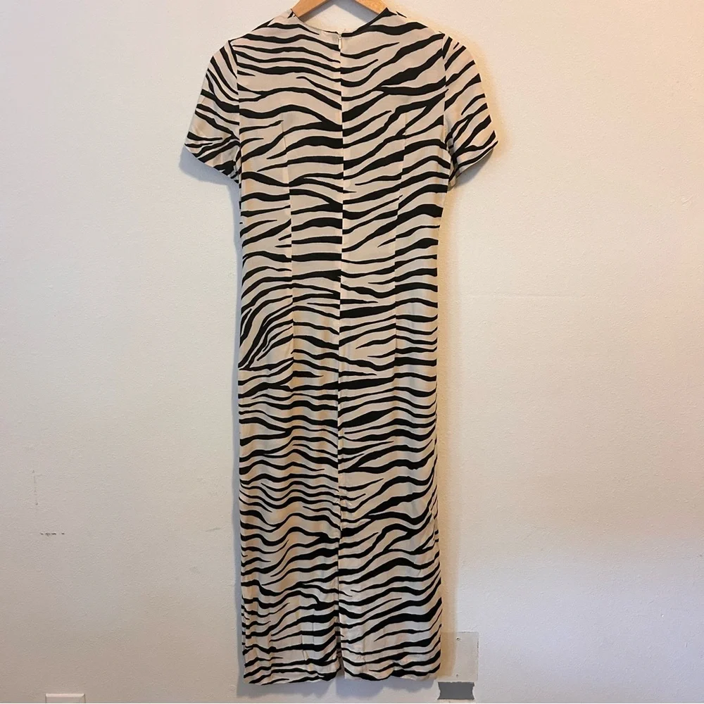 Zara XSmall Women’s Black Zebra Print Crewneck Zipper Midi Dress - Picture 8 of 10